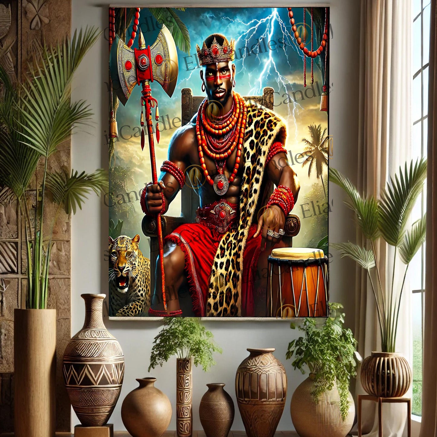 Shango Wall Art, Shango Panel de Trono, Yoruba Lukumi Inspired Wall Tapestry. Regla de Osha-Ifa Wall Art, Santeria Decor, Spiritual Gift