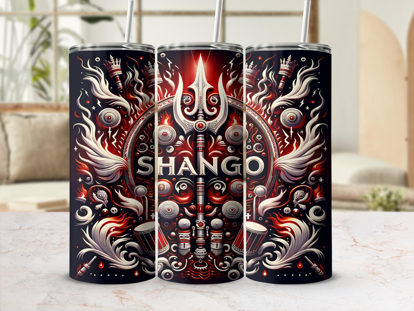 Shango Orisha 20oz Tumbler, Yoruba Divinity Art, Spiritual Gift, Afro-Caribbean God, Unique Sanyteria Beverage Cup, Orisha Shango Tumbler