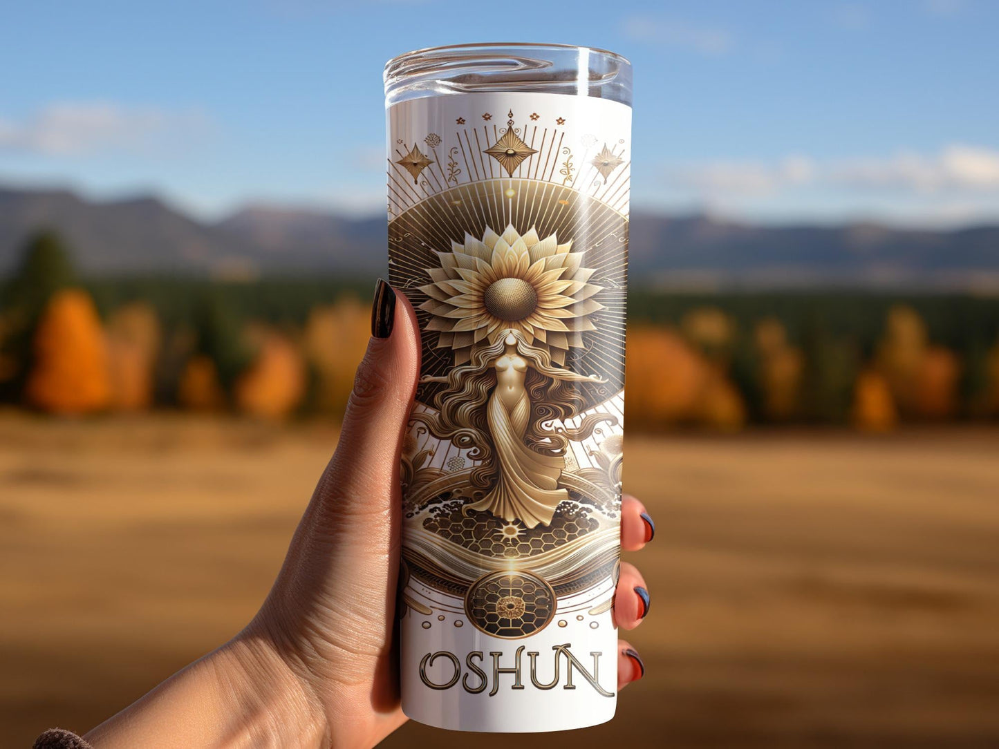 Oshun Tumbler, 20oz Iyalode Tumbler, African Yoruba Deity Gift, Santeria Art Tumbler
