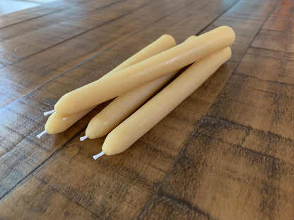 100 % Pure Beeswax Taper Candles ~ 7" Long ~ Set of 4 ~ White Beeswax ~ Yellow Beeswax ~ Hand poured with love.