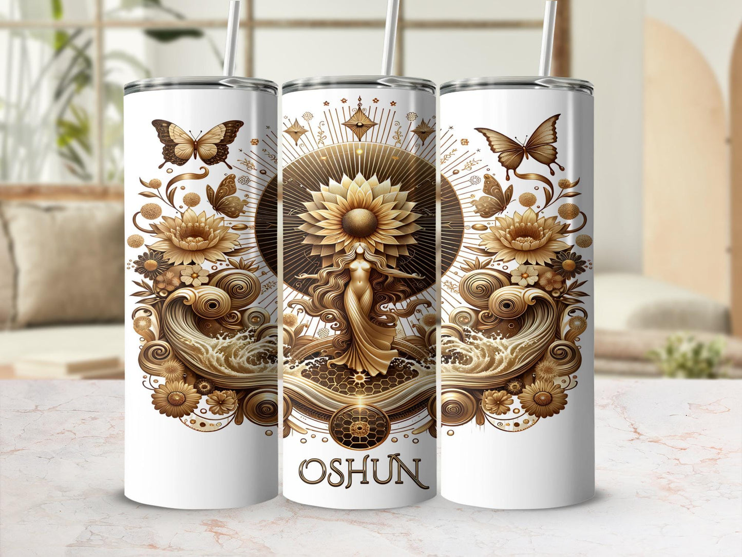 Oshun Tumbler, 20oz Iyalode Tumbler, African Yoruba Deity Gift, Santeria Art Tumbler
