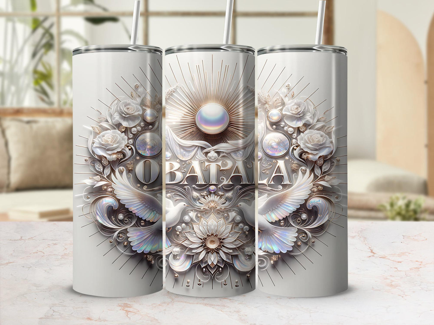 Obatala Tumbler, Obatala 20oz Tumbler, Yoruba Lukumi Drinkware, Sacred Spirituality Gift, Santeria Art