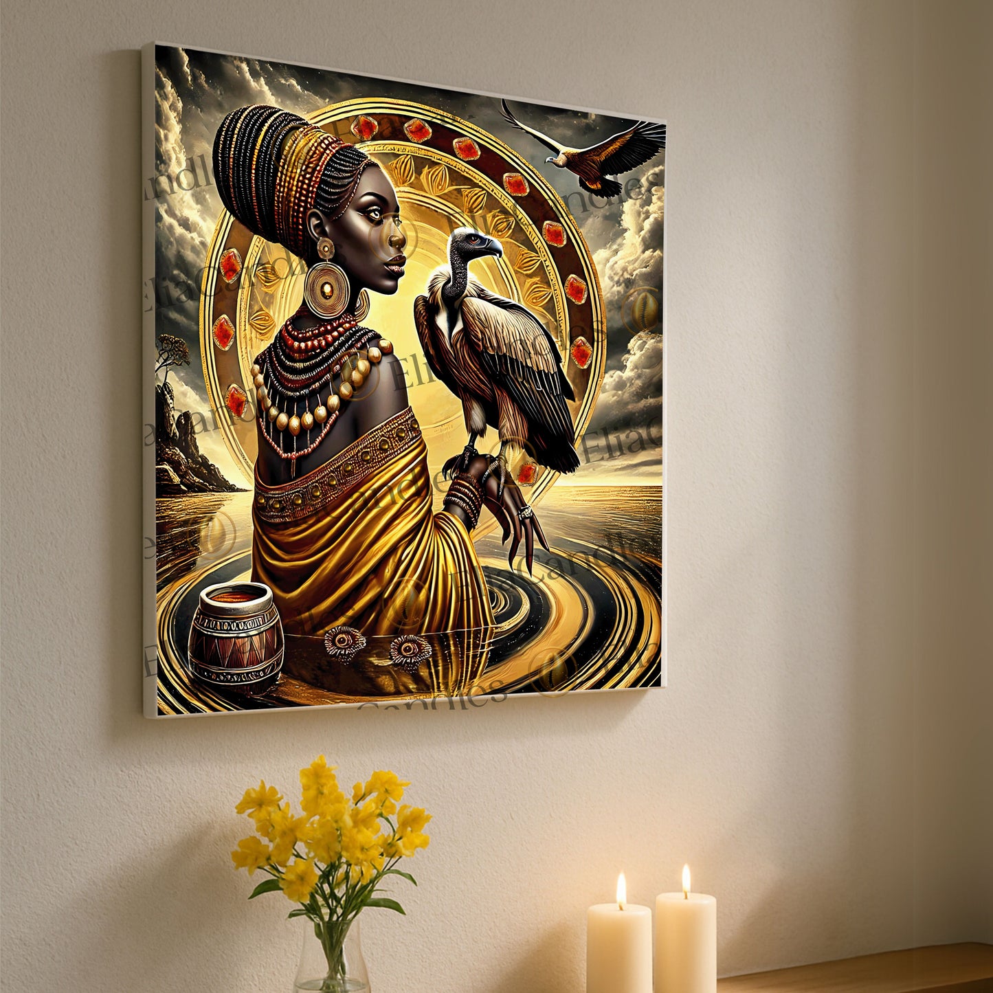 Oshun Ibu-Kole Canvas Wall Art, Oshun Ibu-Kole Wall Art, Regla de Osha Ifa Canvas Art, Santeria Wall Art, Yoruba Lukumi Wall Art, Panel de Trono