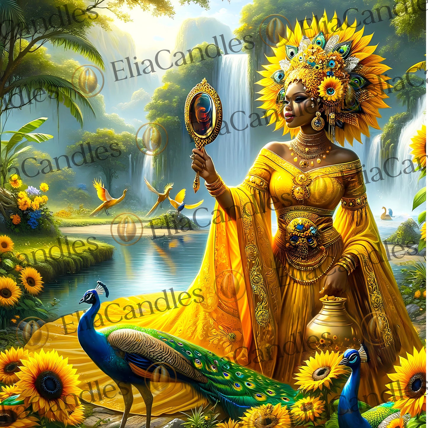 Oshun Panel de Trono, Yoruba Lukumi Inspired Wall Art Regla de Osha-Ifa Wall Art, Afro Cuban Art, Spiritual Gift, Iyalolde Wall Art