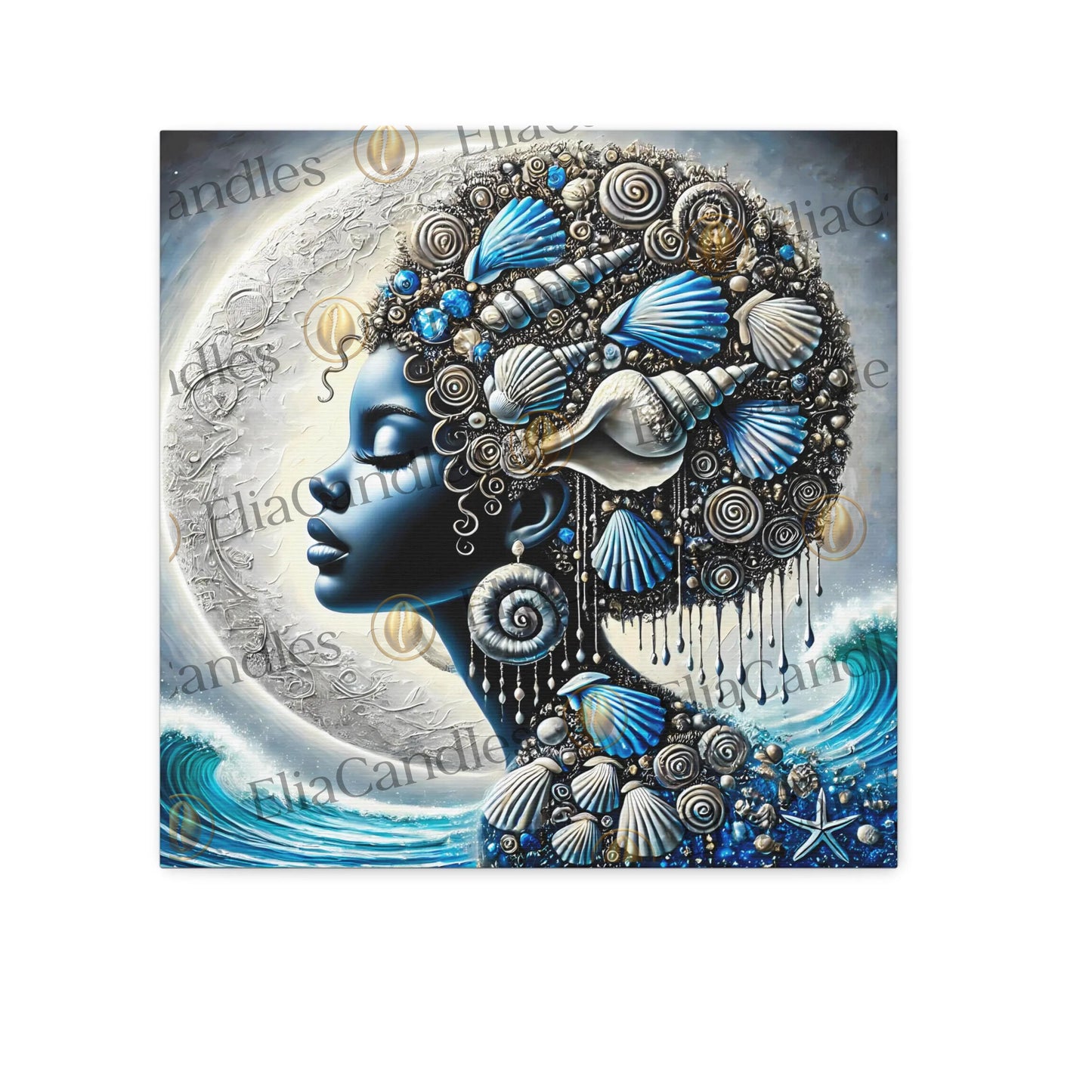 Yemaya Inspired Canvas, Yoruba  Lukumi Wall Art, Regla de Osha-Ifa Wall Art. Orisha Yemaya Inspired Wall Art, Santeria Spiritual Gift