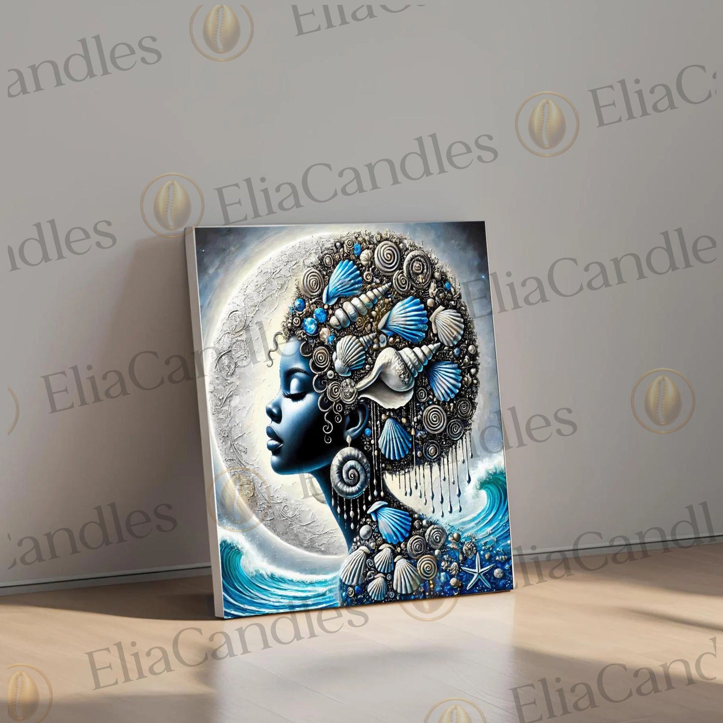 Yemaya Inspired Canvas, Yoruba  Lukumi Wall Art, Regla de Osha-Ifa Wall Art. Orisha Yemaya Inspired Wall Art, Santeria Spiritual Gift