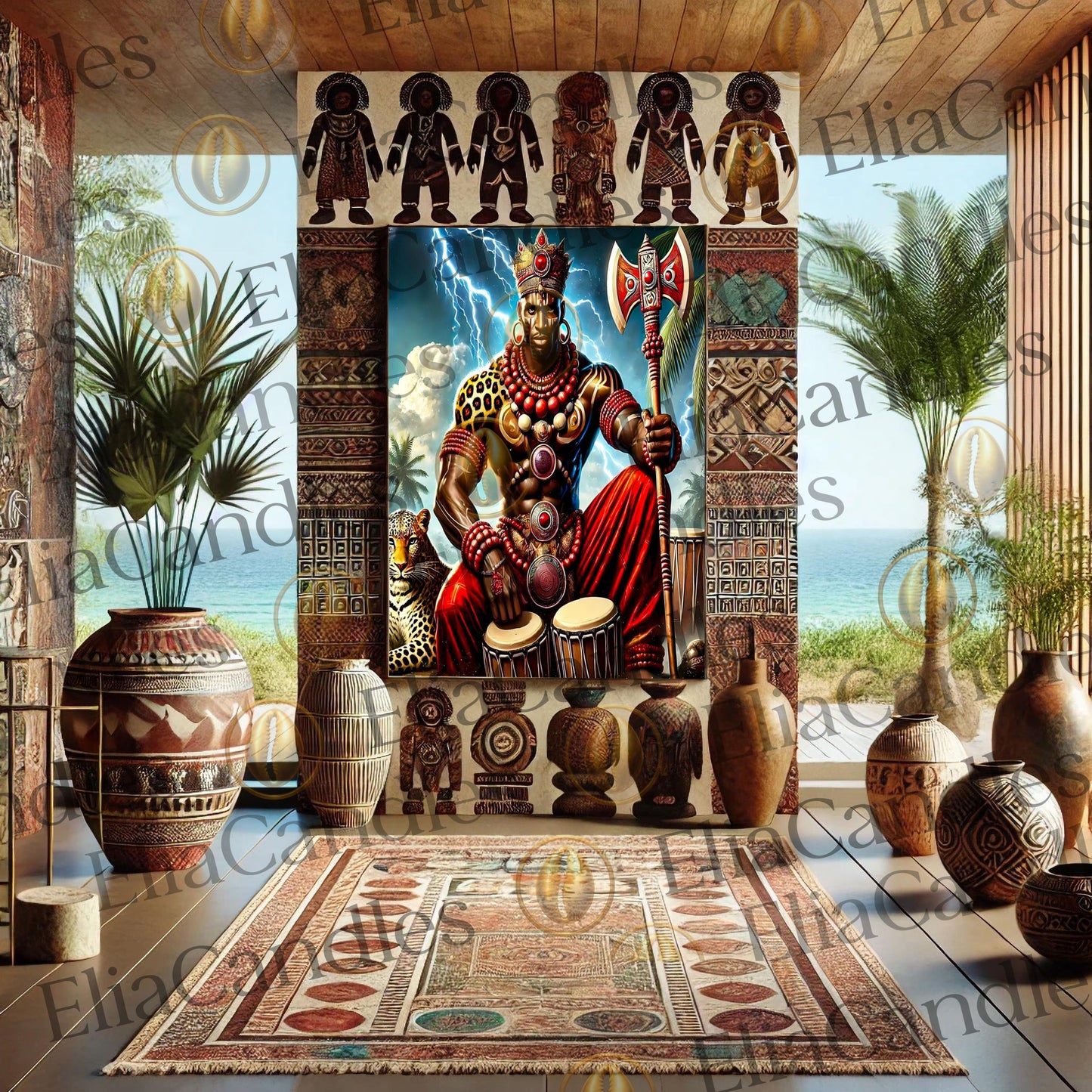 Shango Wall Art Panel de Trono, Yoruba Lukumi Inspired Wall Art Regla de Osha-Ifa Wall Art, Santeria Decor, Spiritual Gift