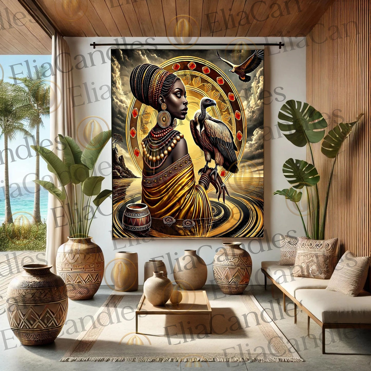 Oshun Ibukole Indoor Wall Art, Oshun Ibukole Panel de Trono, Regla de Osha Ifa Wall Art, Santeria Wall Art, Yoruba Lukumi Wall Art