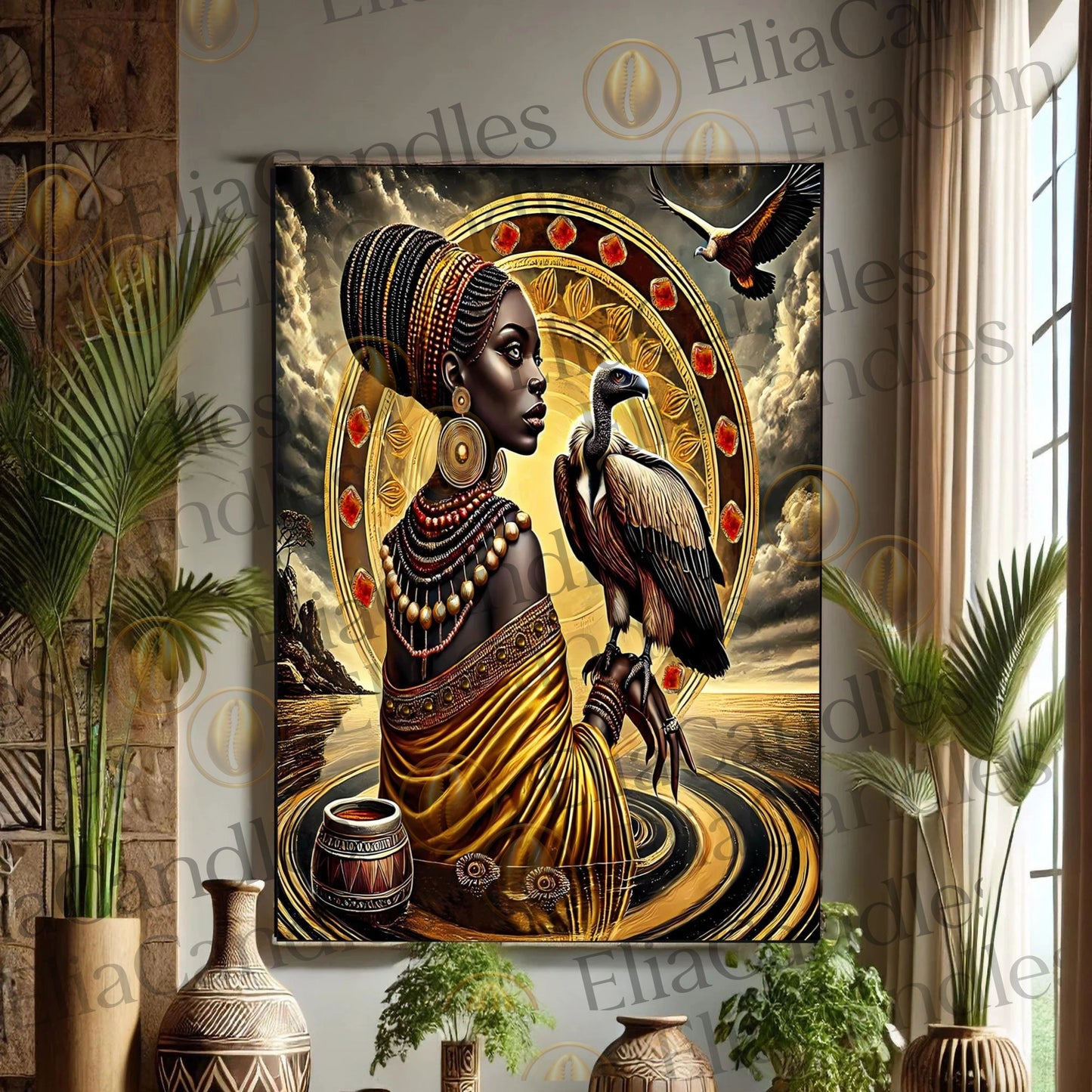 Oshun Ibukole Indoor Wall Art, Oshun Ibukole Panel de Trono, Regla de Osha Ifa Wall Art, Santeria Wall Art, Yoruba Lukumi Wall Art