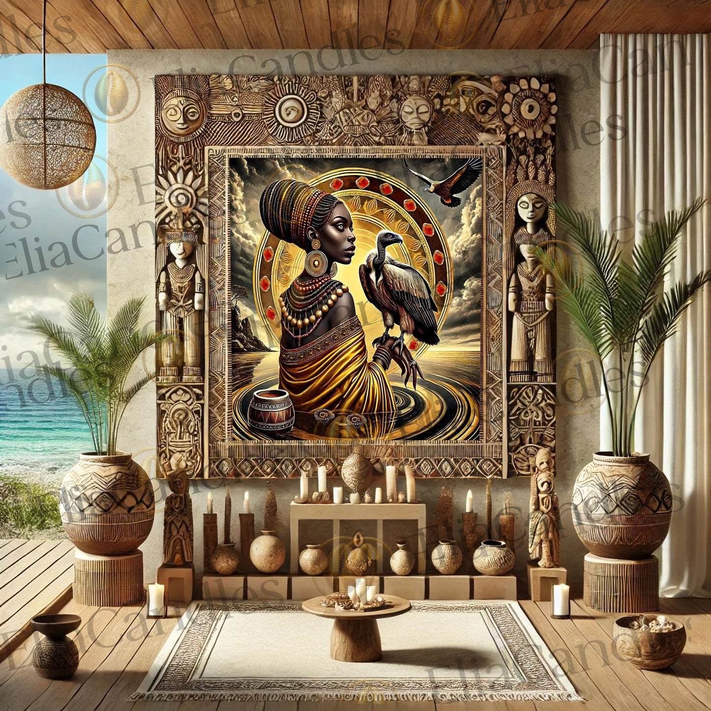 Oshun Ibukole Indoor Wall Art, Oshun Ibukole Panel de Trono, Regla de Osha Ifa Wall Art, Santeria Wall Art, Yoruba Lukumi Wall Art