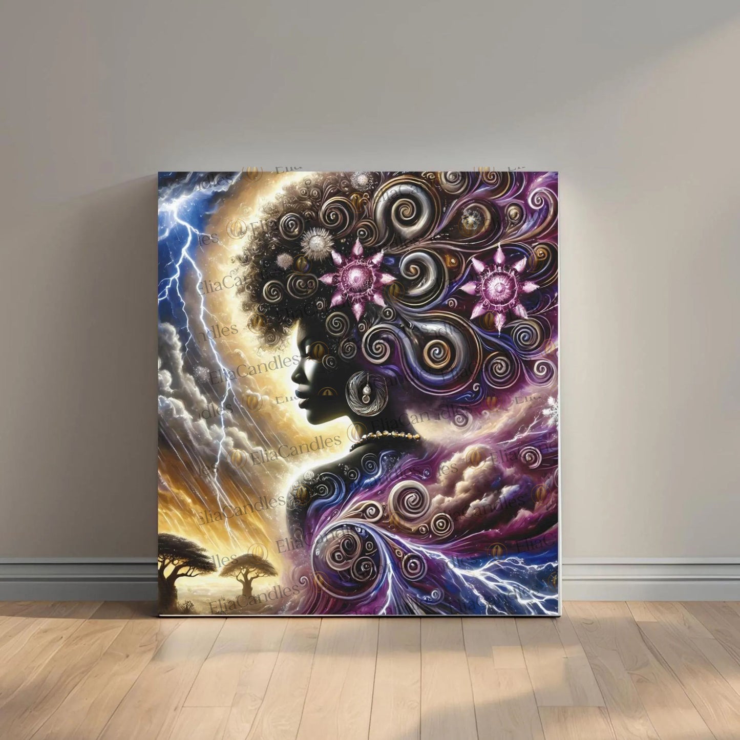 Oya Inspired Canvas. Yoruba Lukumi Wall Art. Regla de Osha-Ifa Wall Art. Santeria Wall Hanging Art, Orisha Oya Canvas, Spiritual Gift