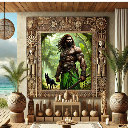 Ogun Wall Art. Yoruba Lukumi Inspired Wall Tapestry. Regla de Osha-Ifa Wall Art.