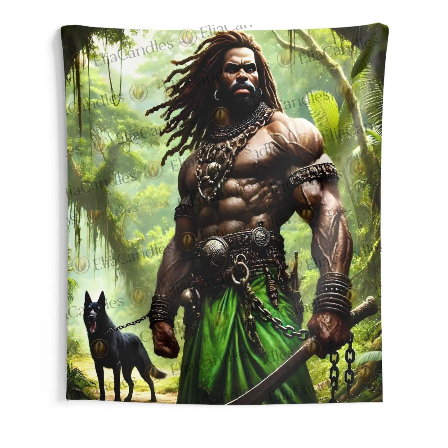 Ogun Wall Art. Yoruba Lukumi Inspired Wall Tapestry. Regla de Osha-Ifa Wall Art.