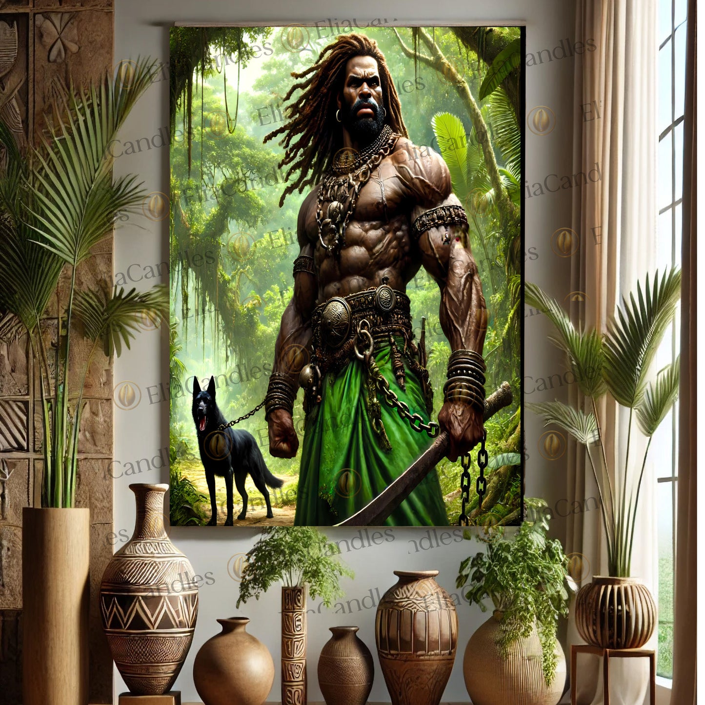 Ogun Wall Art. Yoruba Lukumi Inspired Wall Tapestry. Regla de Osha-Ifa Wall Art.
