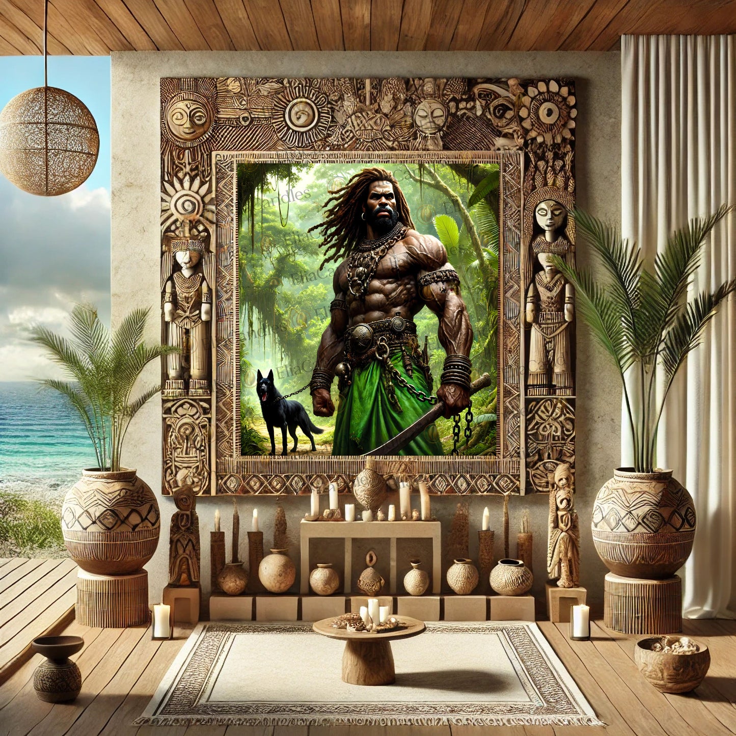 Ogun Wall Art. Yoruba Lukumi Inspired Wall Tapestry. Regla de Osha-Ifa Wall Art.