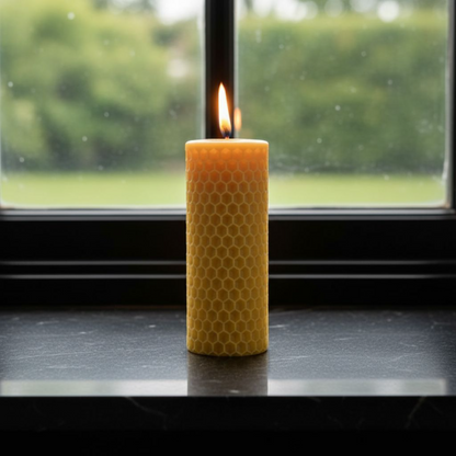 Pure Beeswax Honeycomb Pillar Candle ~ White Beeswax ~ Natural Yellow Beeswax ~ Centerpiece Candle ~ Natural Scent~  Hand poured candle.