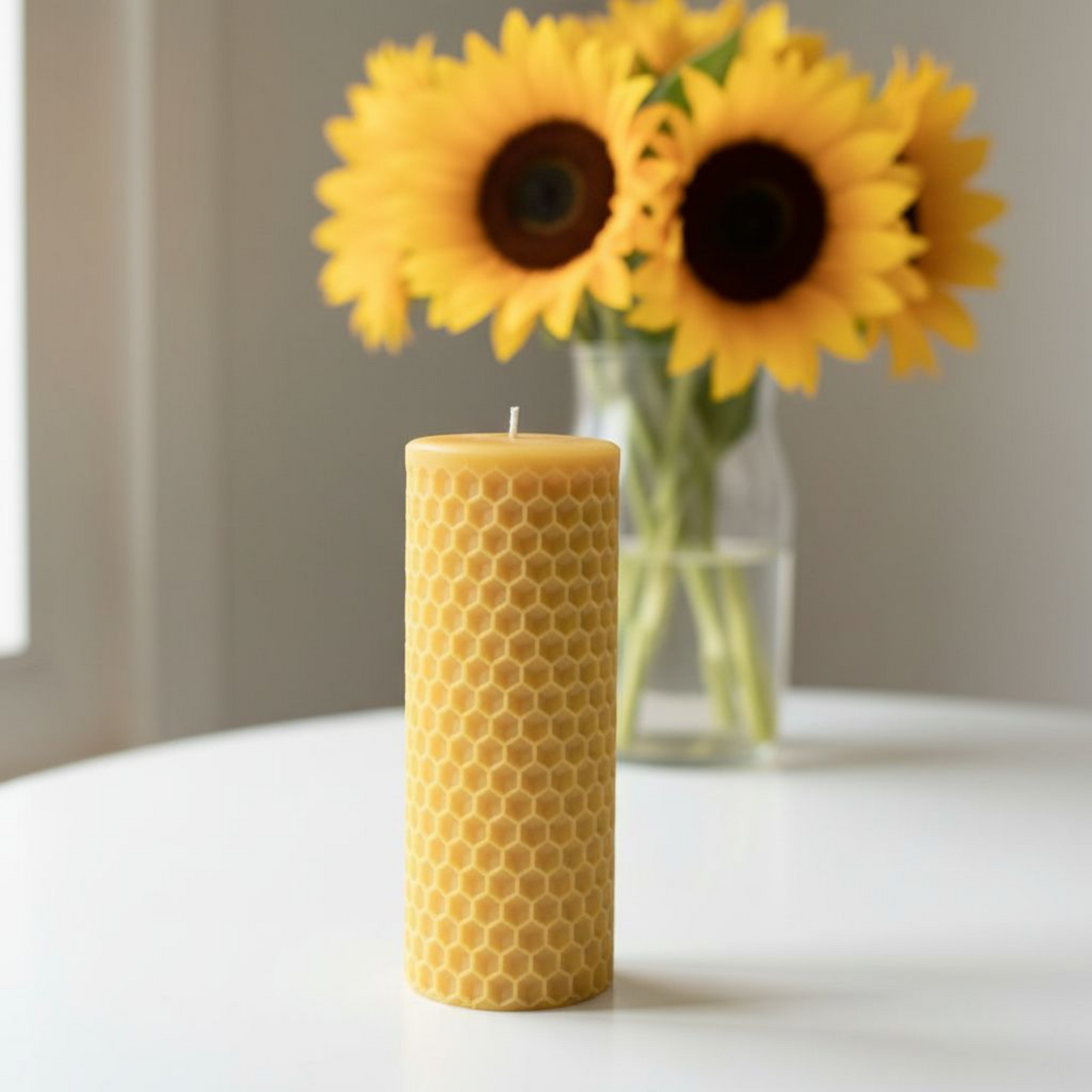 Pure Beeswax Honeycomb Pillar Candle ~ White Beeswax ~ Natural Yellow Beeswax ~ Centerpiece Candle ~ Natural Scent~  Hand poured candle.