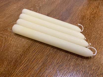 100 % Pure Beeswax Taper Candles ~ 7" Long ~ Set of 4 ~ White Beeswax ~ Yellow Beeswax ~ Hand poured with love.