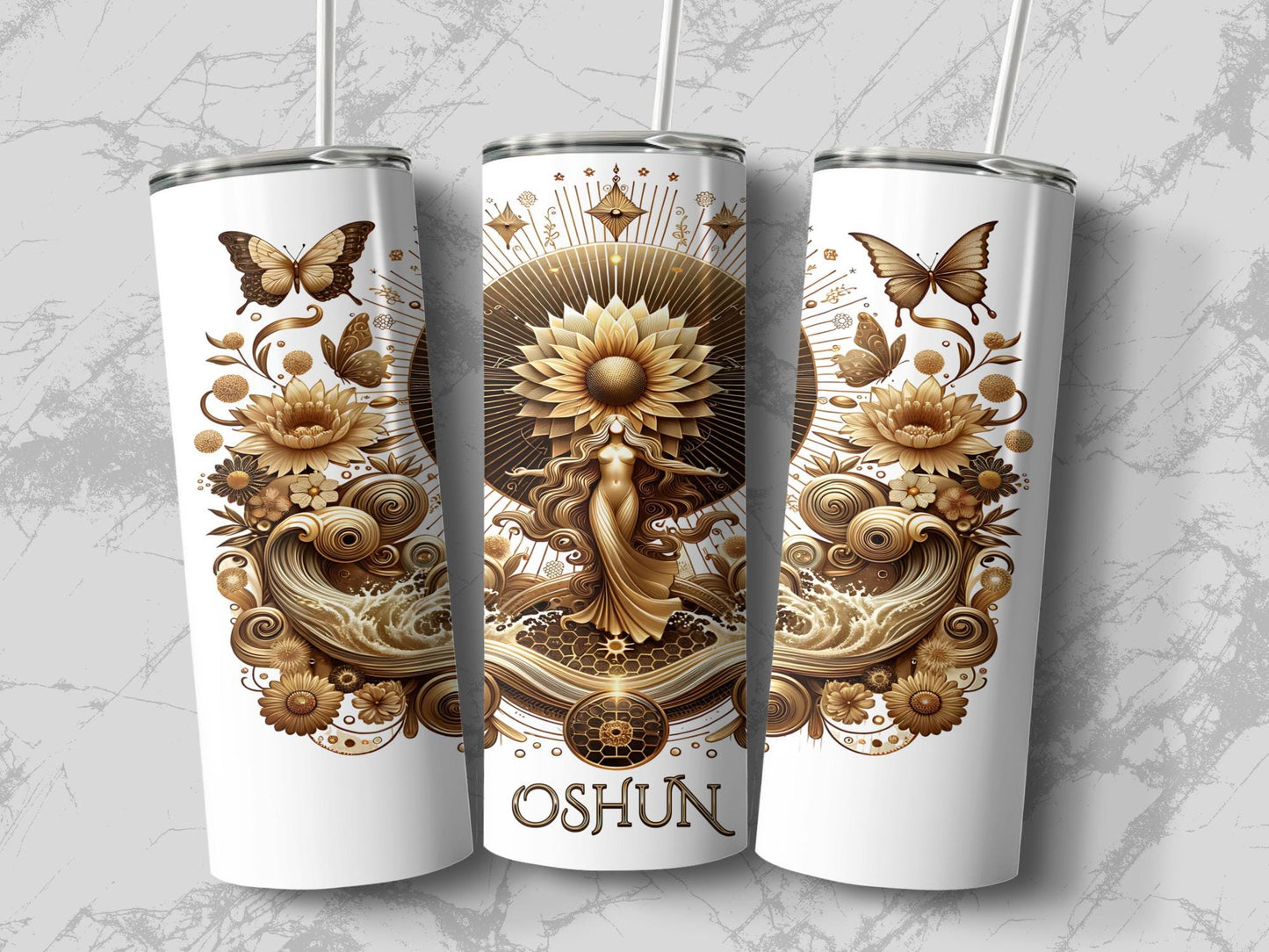 Oshun Tumbler, 20oz Iyalode Tumbler, African Yoruba Deity Gift, Santeria Art Tumbler