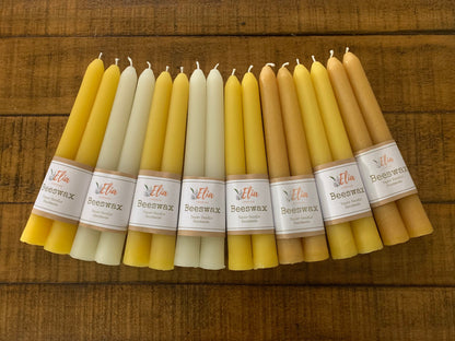 100 % Pure Beeswax Taper Candles ~ 7" Long ~ Set of 4 ~ White Beeswax ~ Yellow Beeswax ~ Hand poured with love.