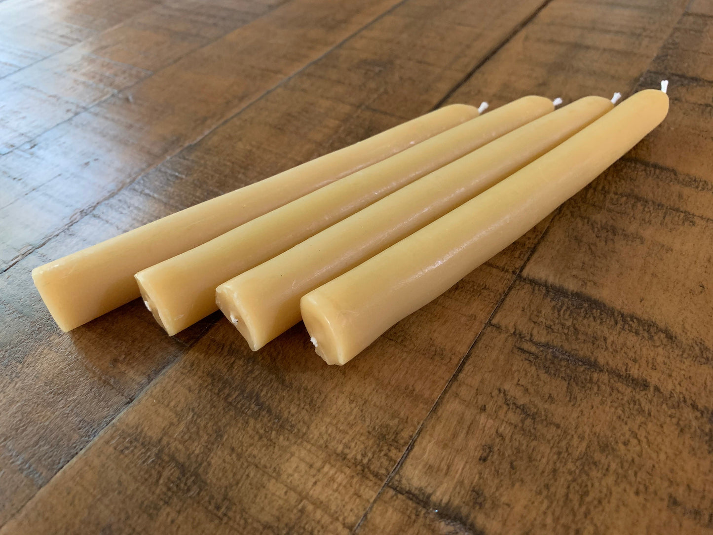 100 % Pure Beeswax Taper Candles ~ 7" Long ~ Set of 4 ~ White Beeswax ~ Yellow Beeswax ~ Hand poured with love.